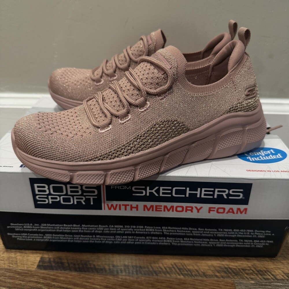 Skechers BOBS B Flex Fall Sparks Shoes Womens 7.5 Rose Gold Memory Foam